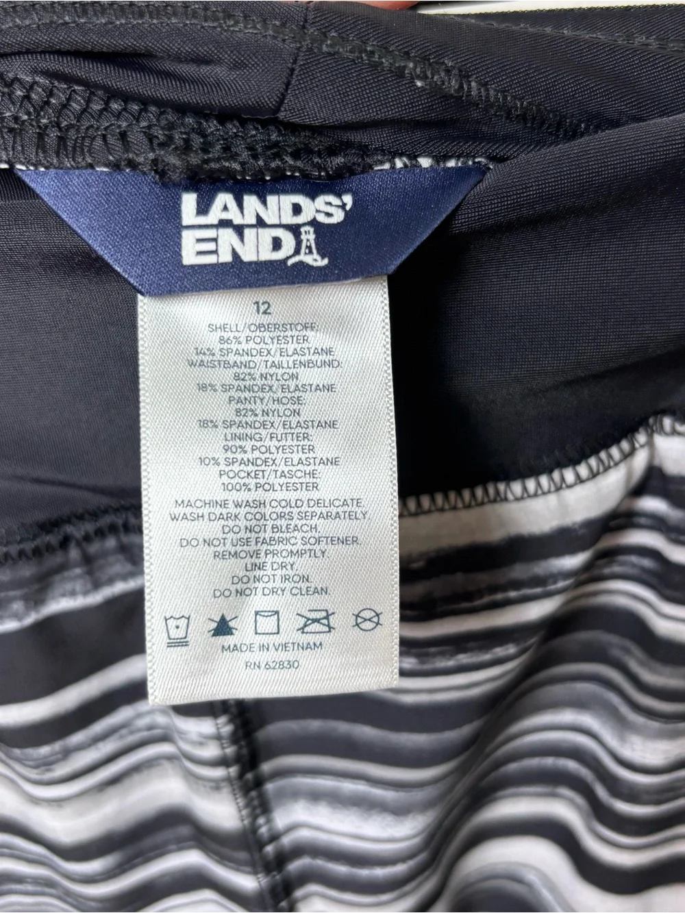 Lands' End Women Swim Shorts Size 12 Quick Dry Black White Stripes 5